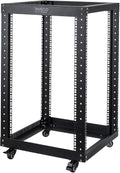 18U 4 Post Open Frame Server Rack with Brake Casters Black I74366