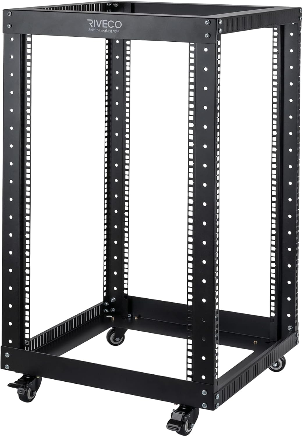 18U 4 Post Open Frame Server Rack with Brake Casters Black I74366