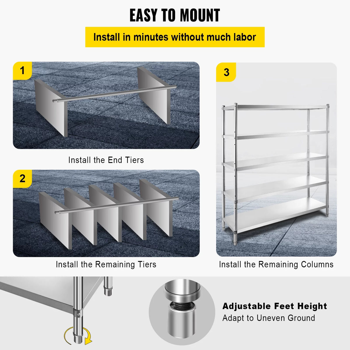 5-Tier Stainless Steel Shelving Unit 60x18.5 inch G74619