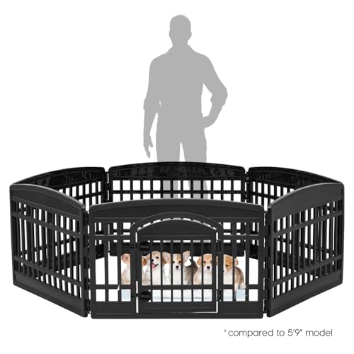 Black 8-Panel Dog Playpen with Door H662