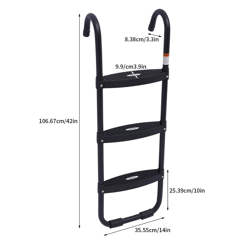 Black Trampoline Ladder 3 Wide with Anti-Slip Steps Steel 14X42in J62880