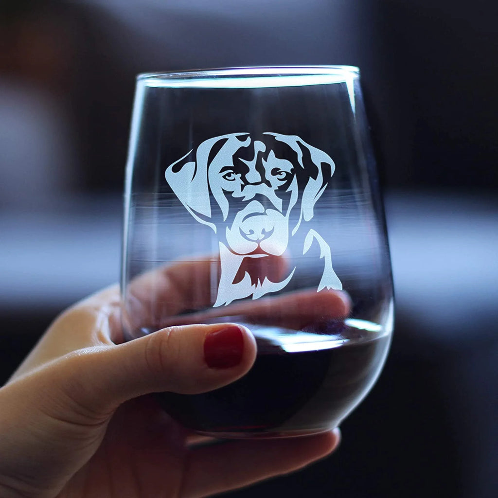 Black Lab Face Stemless Wine Glass E203