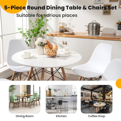 Round Dining Table and Chairs Set of 4 with Wood Legs N297482