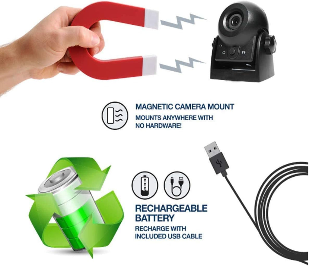 Wireless Backup Dash Cam with WiFi Reversing Camera IP68 Waterproof IR Night Vision Wide Angle Magnetic Rear View Parking Camera I837