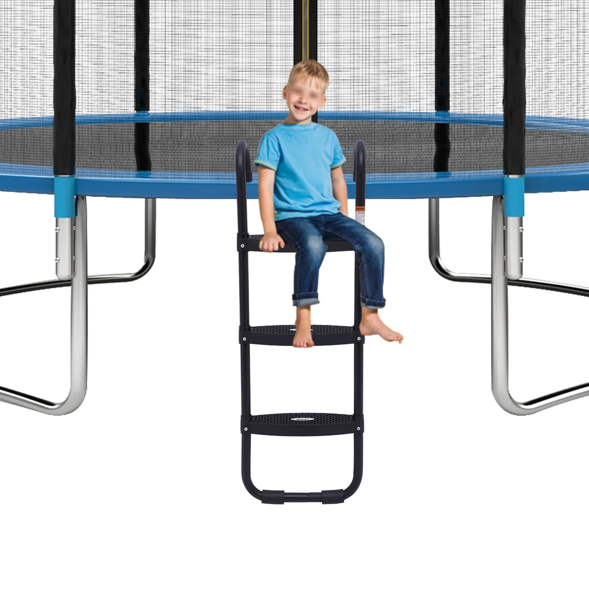 Black Trampoline Ladder 3 Wide with Anti-Slip Steps Steel 14X42in J62880