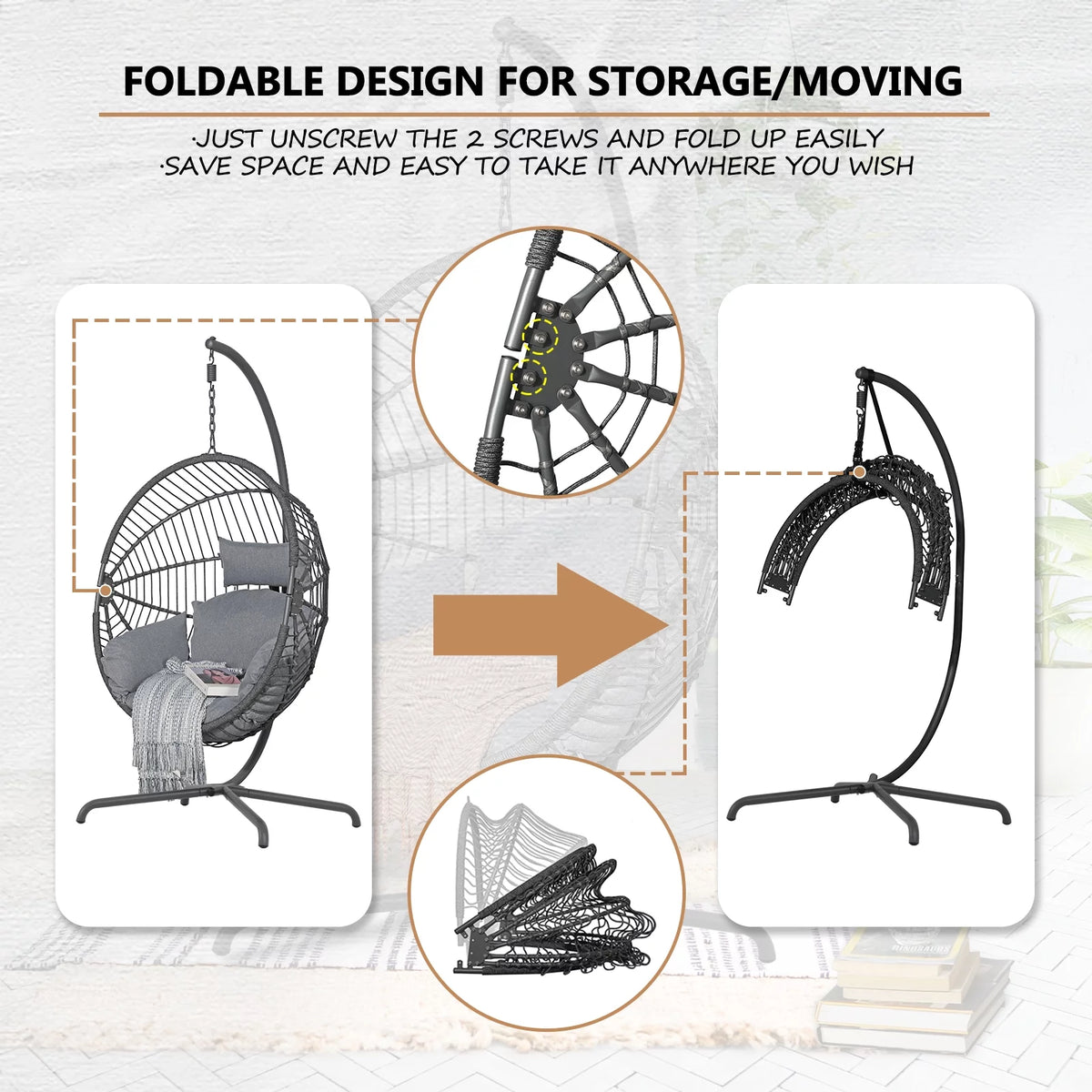 Oversized Dark Gray Cocoon-Shaped Hammock Chair with Stand C770418