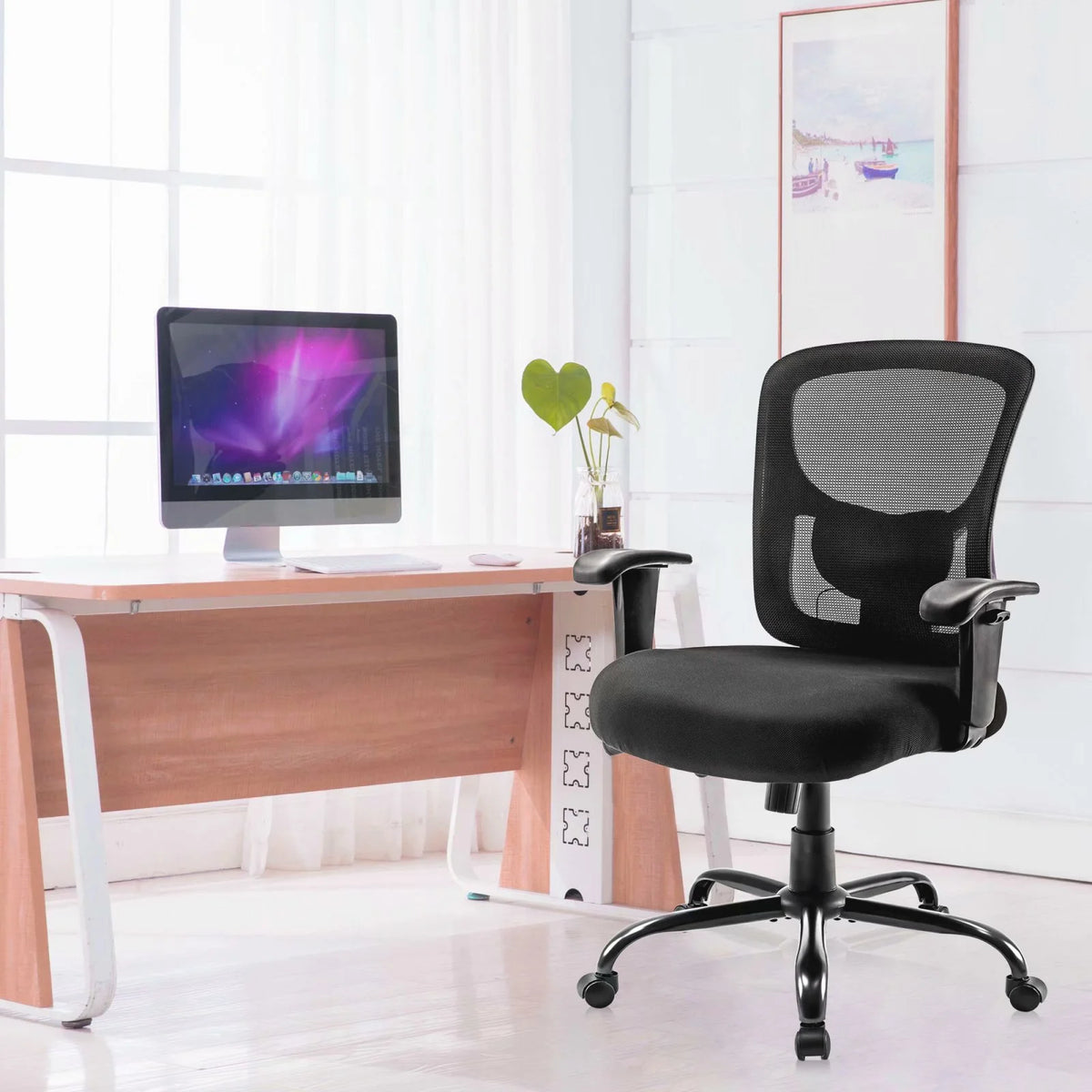 Black Ergonomic Mesh Office Chair with Arms N499889