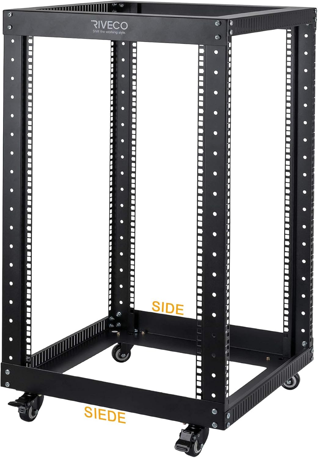18U 4 Post Open Frame Server Rack with Brake Casters Black I74366