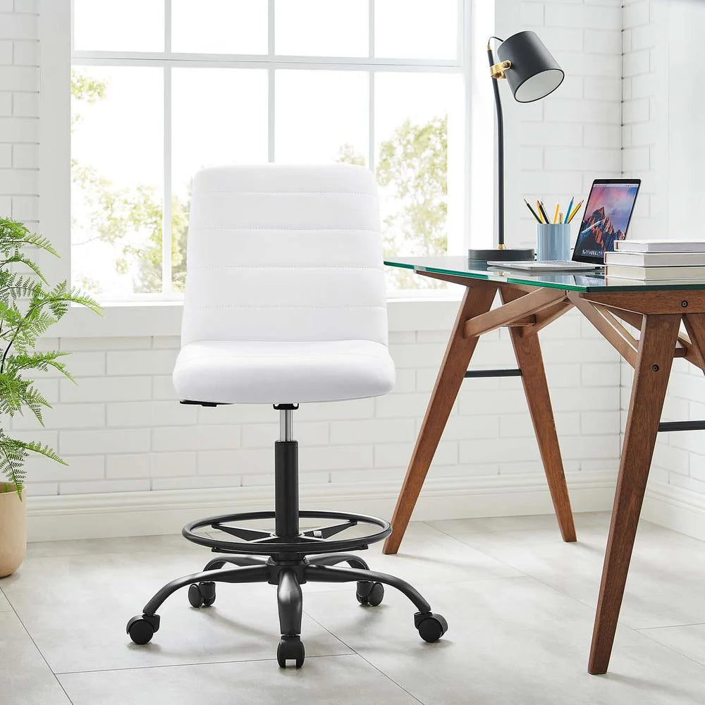 Black White Vegan Leather Drafting Chair N39755