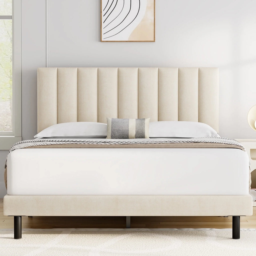 Queen Upholstered Platform Bed Frame with Headboard P89390