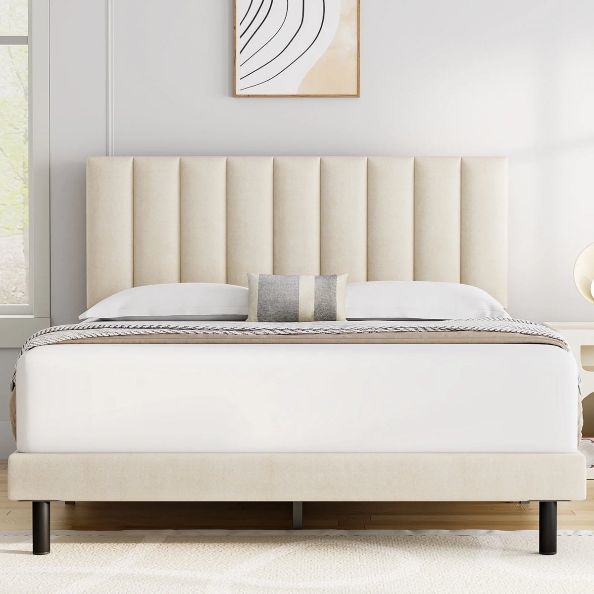 Queen Upholstered Platform Bed Frame with Headboard P89390