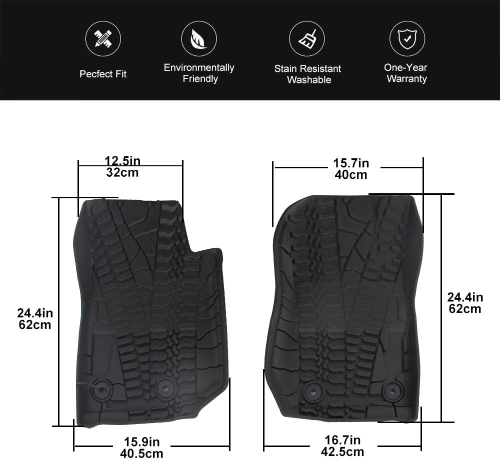 Black Front Row TPE Floor Mat Set for 2014-2018 Jeep Wrangler JK JKU D4356
