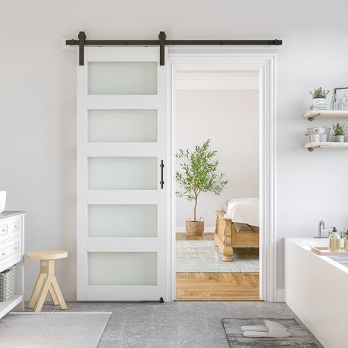 36 x 84 in Glass Barn Door with 6.6FT Sliding Hardware Kit W76458