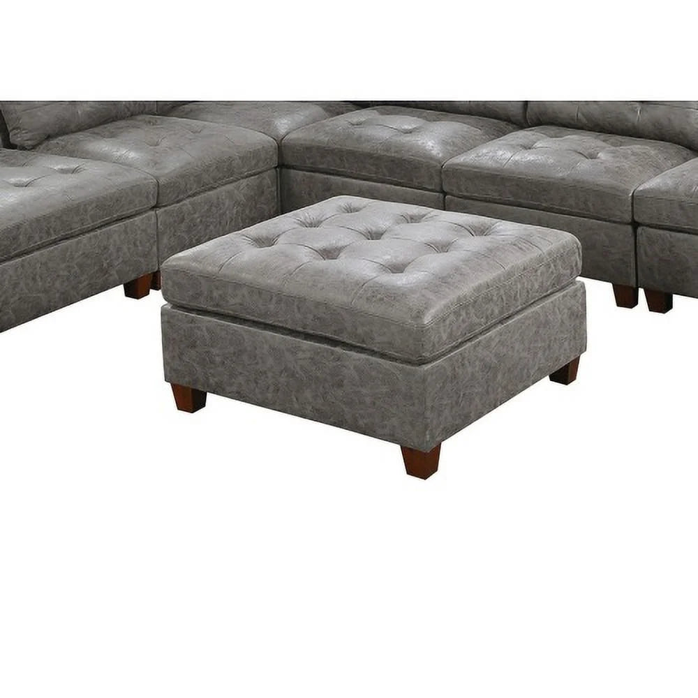 Antique Grey Tufted Leatherette Ottoman A456