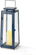 Blue 11 Inch Metal Glass LED Candle Lanterns Set of 2 J3227
