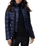Blue Fitted Puffer Coat with Fox Fur Collar F860