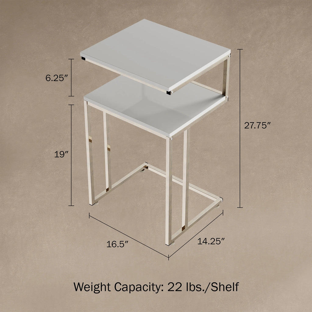 White 2-Tier C-Shaped Side Table H54112