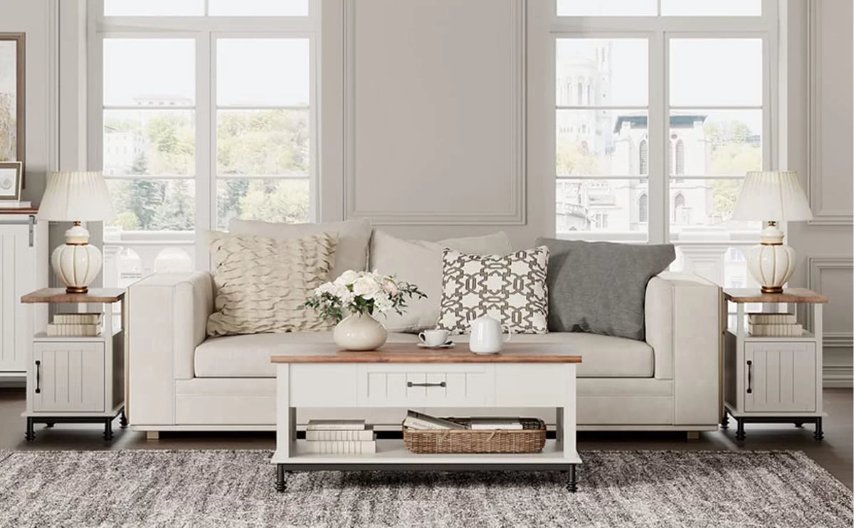 White Coffee Table with 1 Drawer and Storage Shelf J497859