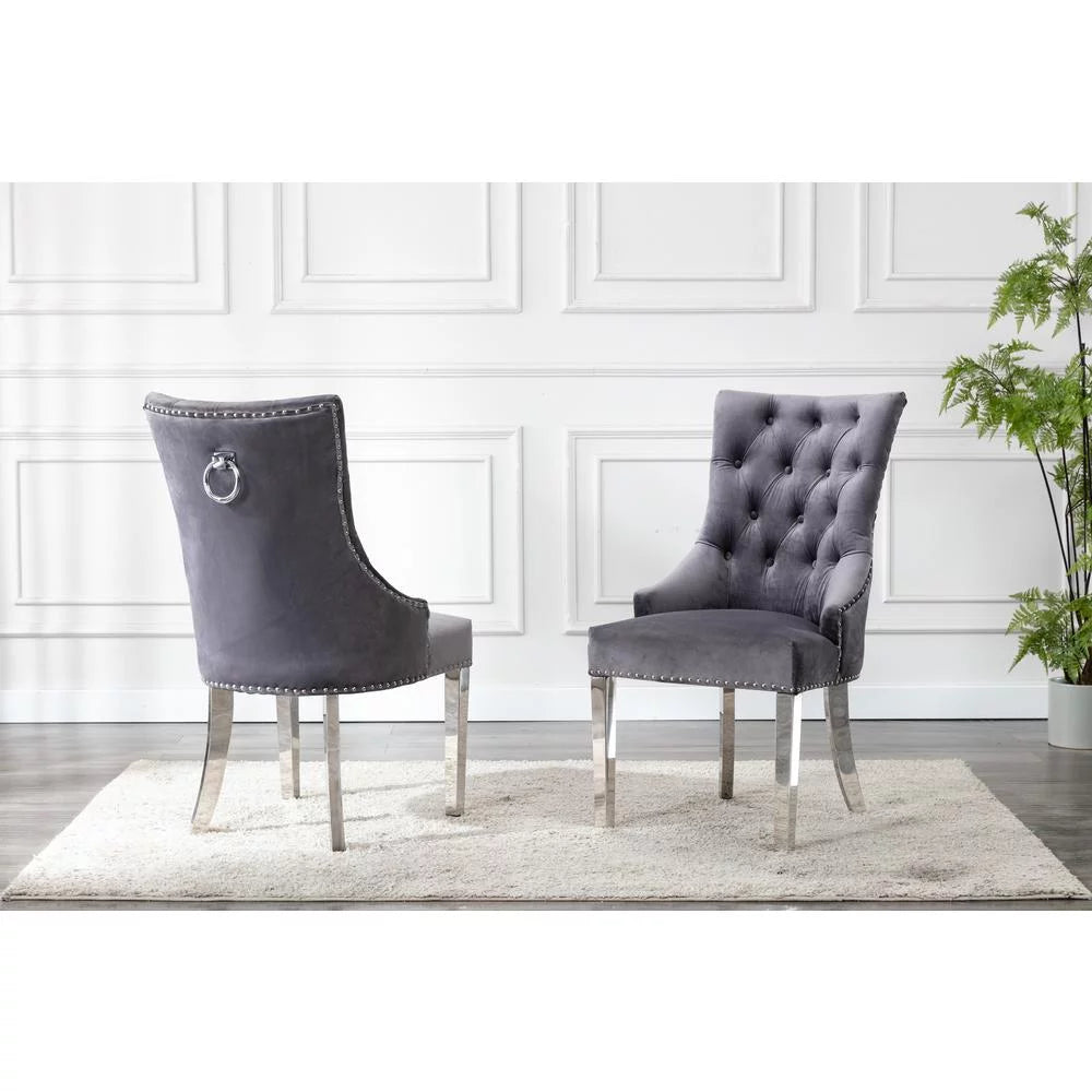 Gray Velvet Side Chairs Set of 2 D1247
