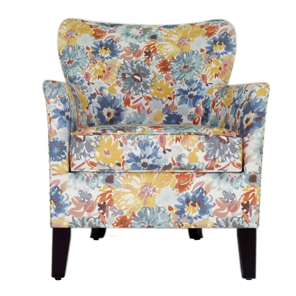 Blue Yellow Brown Floral Polyester Blend Arm Chair G847371