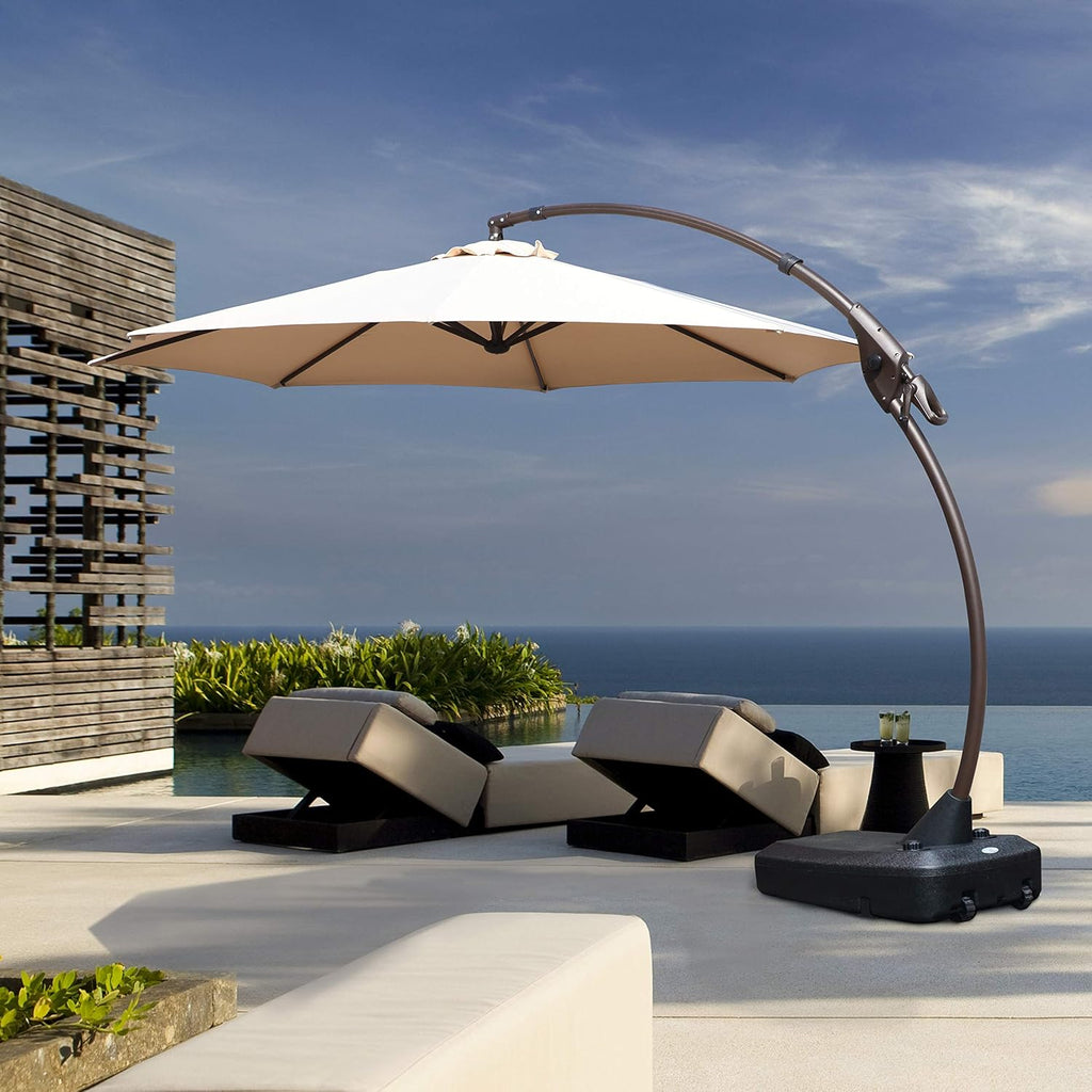 11 FT Curvy Aluminum Offset Umbrella with Base W50004