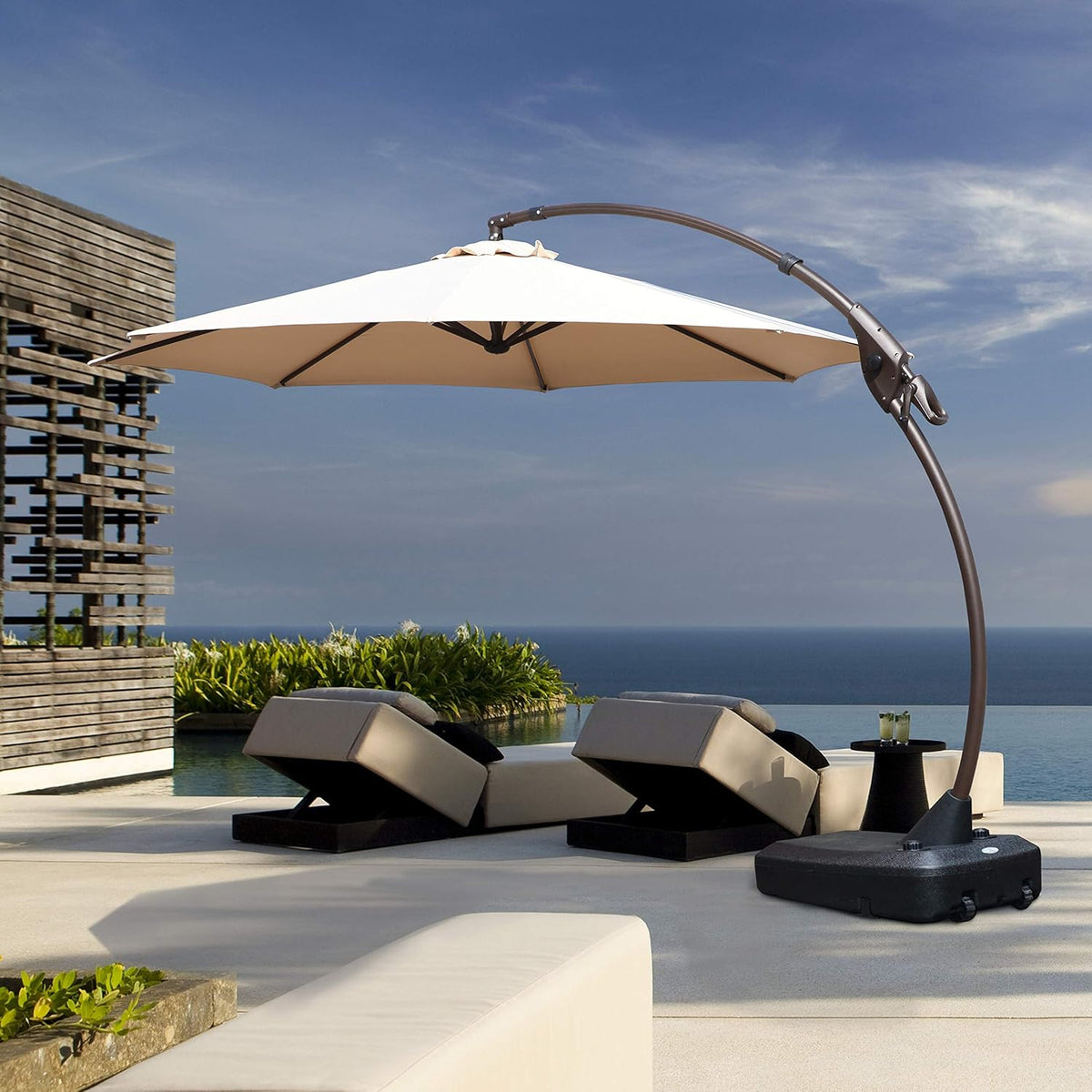11 FT Curvy Aluminum Offset Umbrella with Base W50004