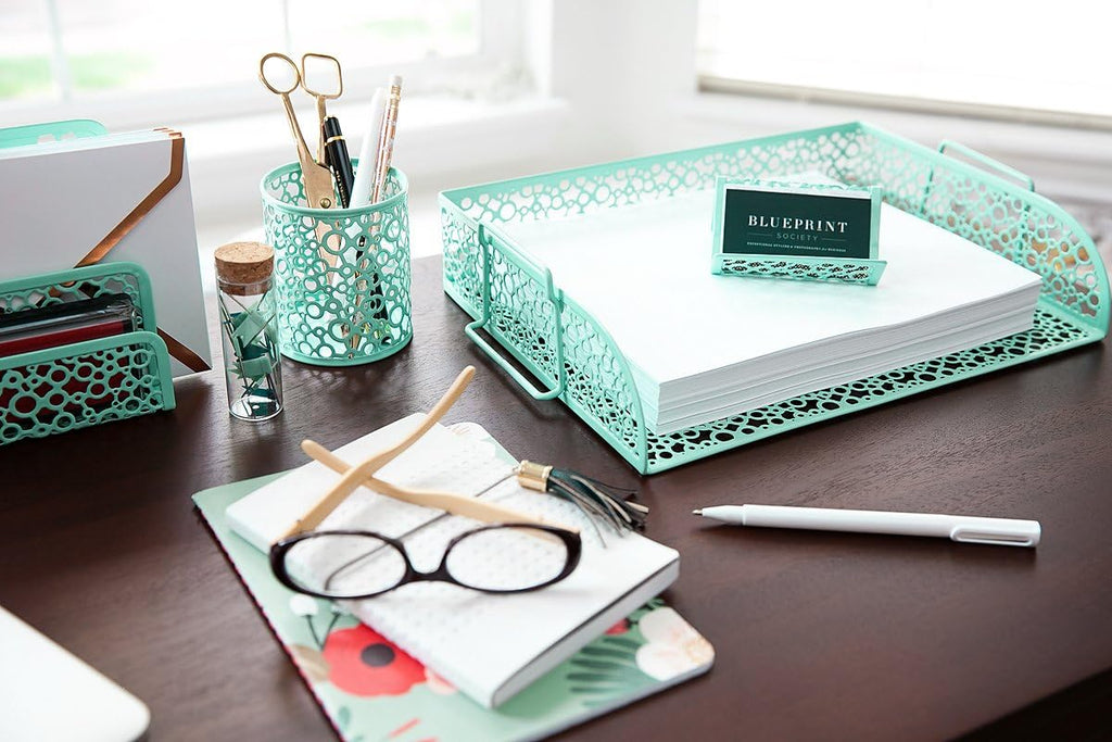 Mint Green 5 Piece Desk Organizer Set Y38471