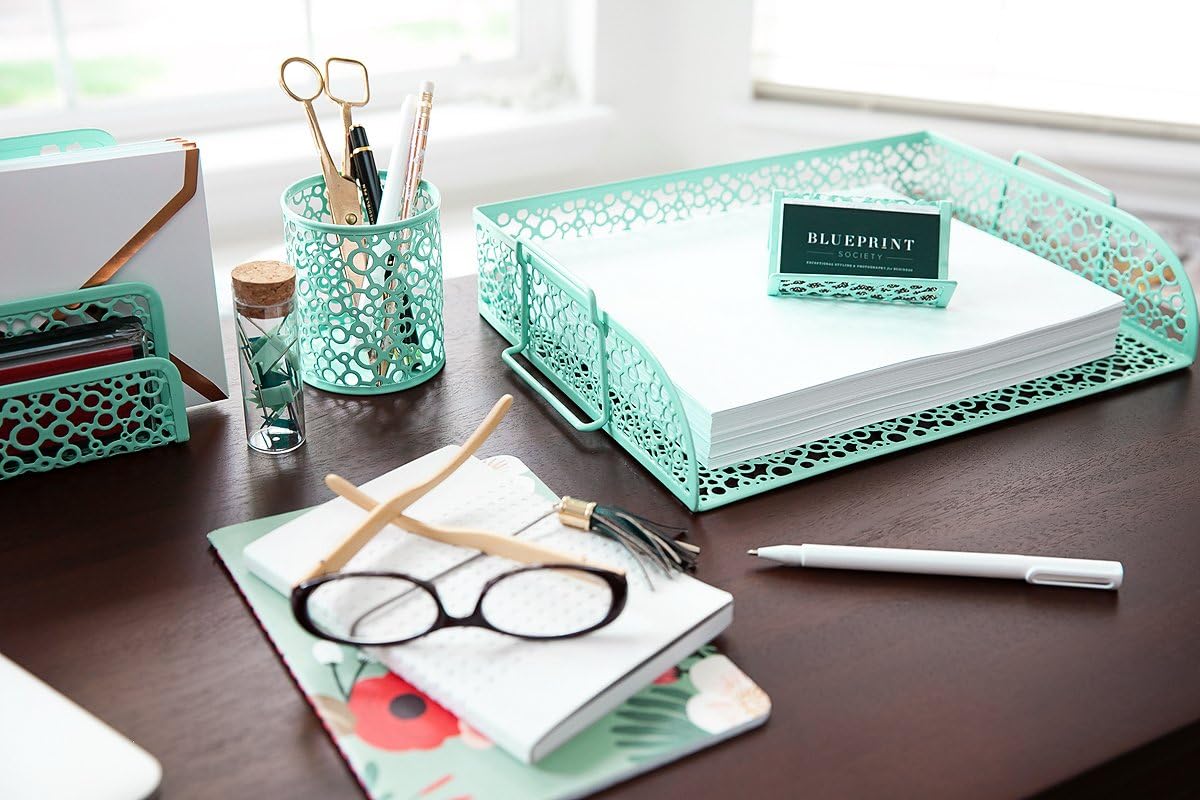 Mint Green 5 Piece Desk Organizer Set Y38471