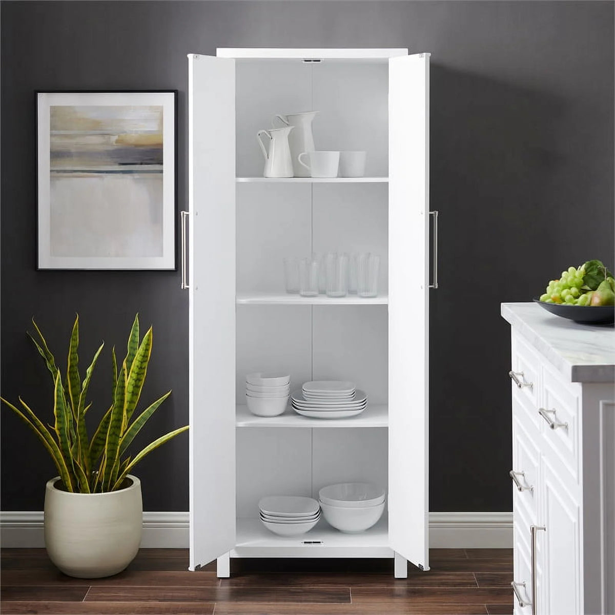 White Wood Storage Pantry T54273