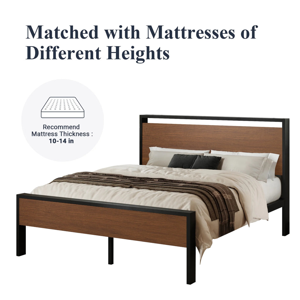 Queen Size Metal Platform Bed Frame with Wood Headboard N991367