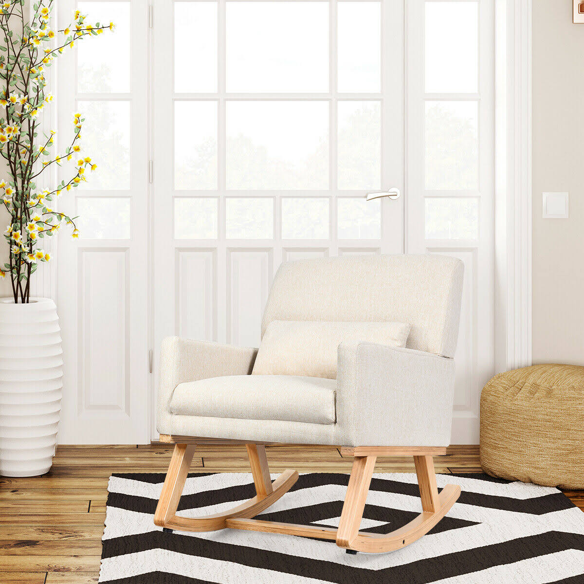 Beige Upholstered Rocking Armchair J951544