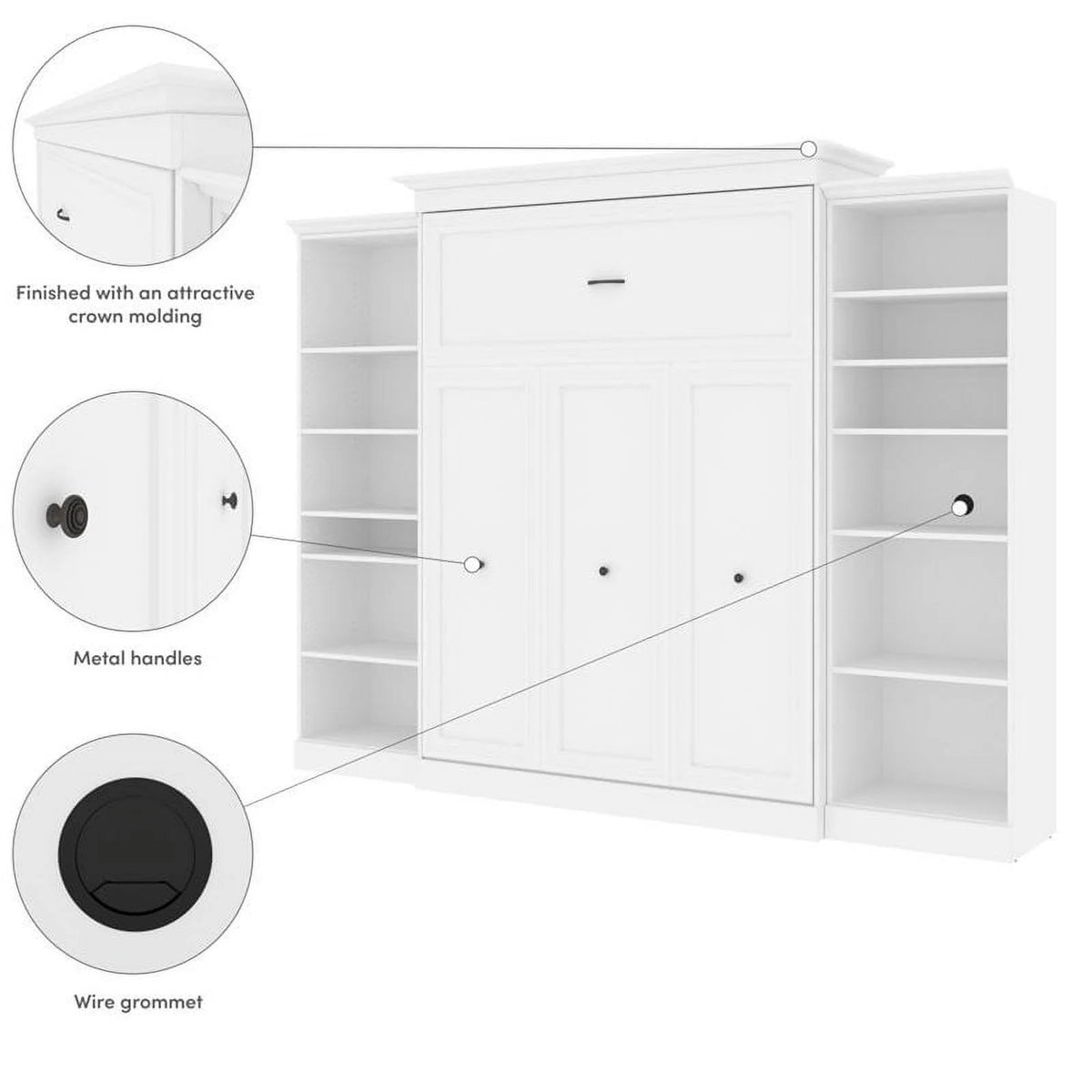 Queen Wall Bed with Storage in White Q62920