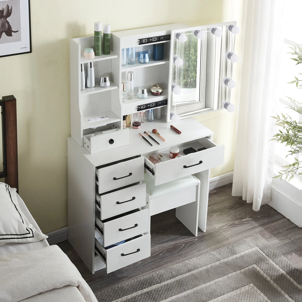 White Vanity Set with Mirror & Lights T632