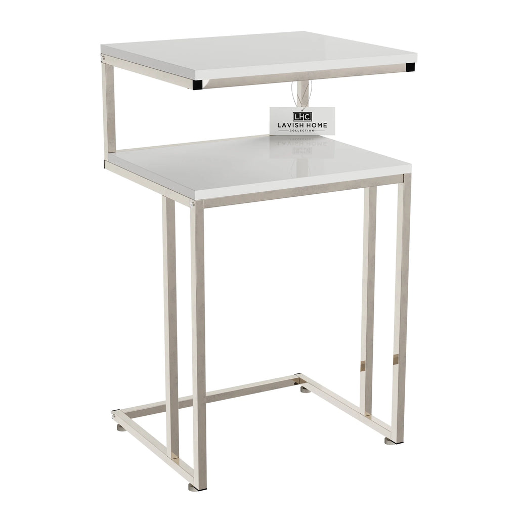 White 2-Tier C-Shaped Side Table H54112