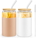 16OZ Glass Cups with Bamboo Lids and Straws 2 Pack C3709