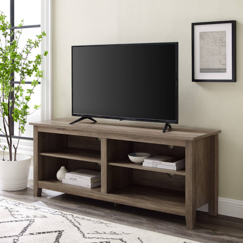 Gray Wash Wood TV Media Stand Storage Console R19350