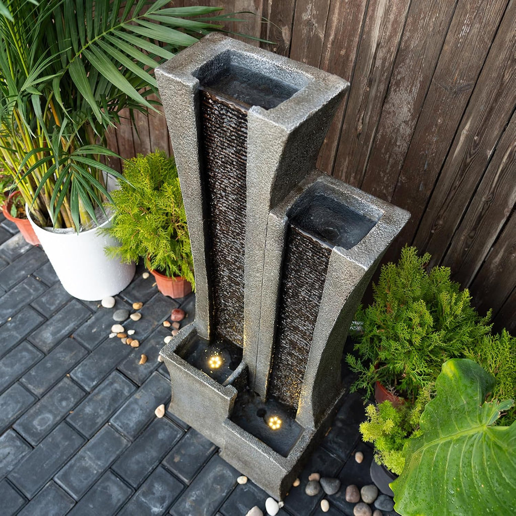 2-Curved Column Floor-Standing Water Fountain with Led Lights 39.76” H S673