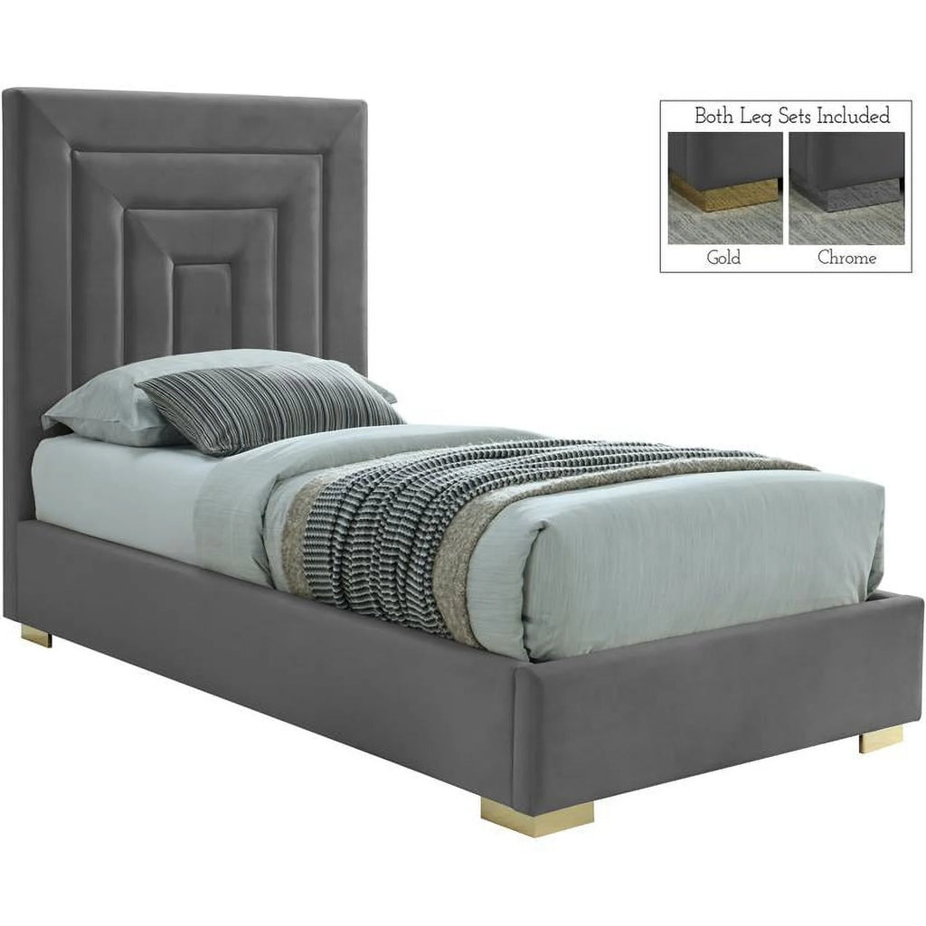 Gray Velvet Twin Bed with Chrome Legs H78510