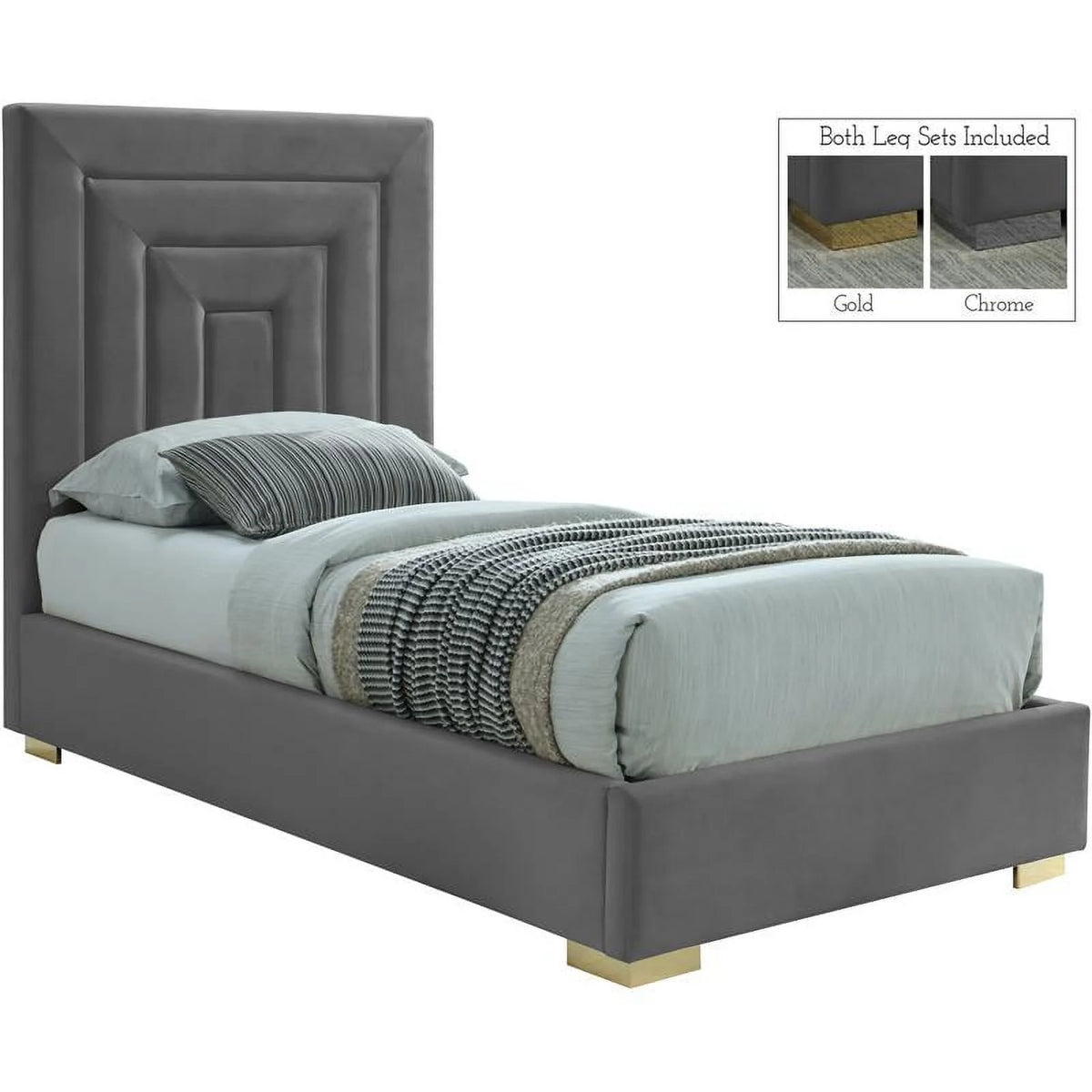 Gray Velvet Twin Bed with Chrome Legs H78510