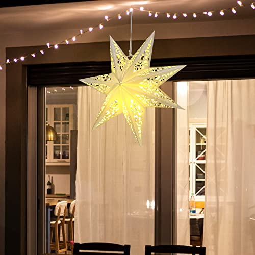 Star Paper Lanterns Lampshade with LED Light 20 Inches Warm Yellow F8750