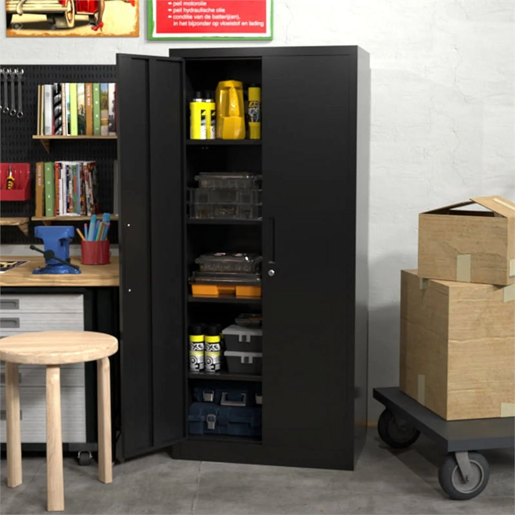 Black Metal Garage Storage Cabinet with Doors and Lock L182362