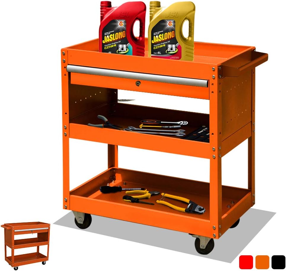 Black Tool Cart with Wheels and Drawers Q392783