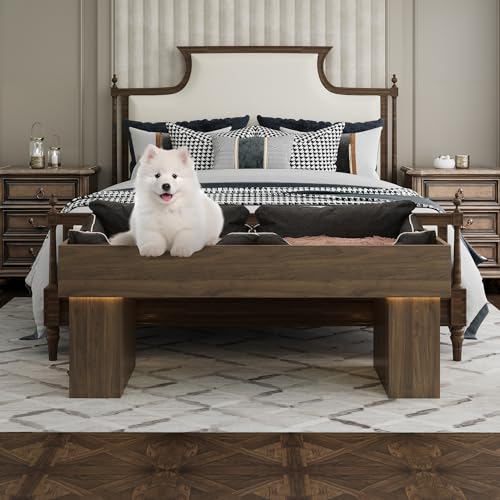 Walnut Wooden Pet Bed with 2 Cushions and Led Light G194780
