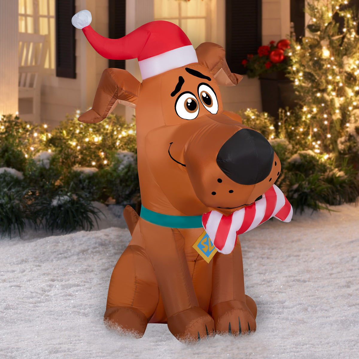 5 Foot Christmas Puppy Airblown Inflatable with Peppermint Bone B682486