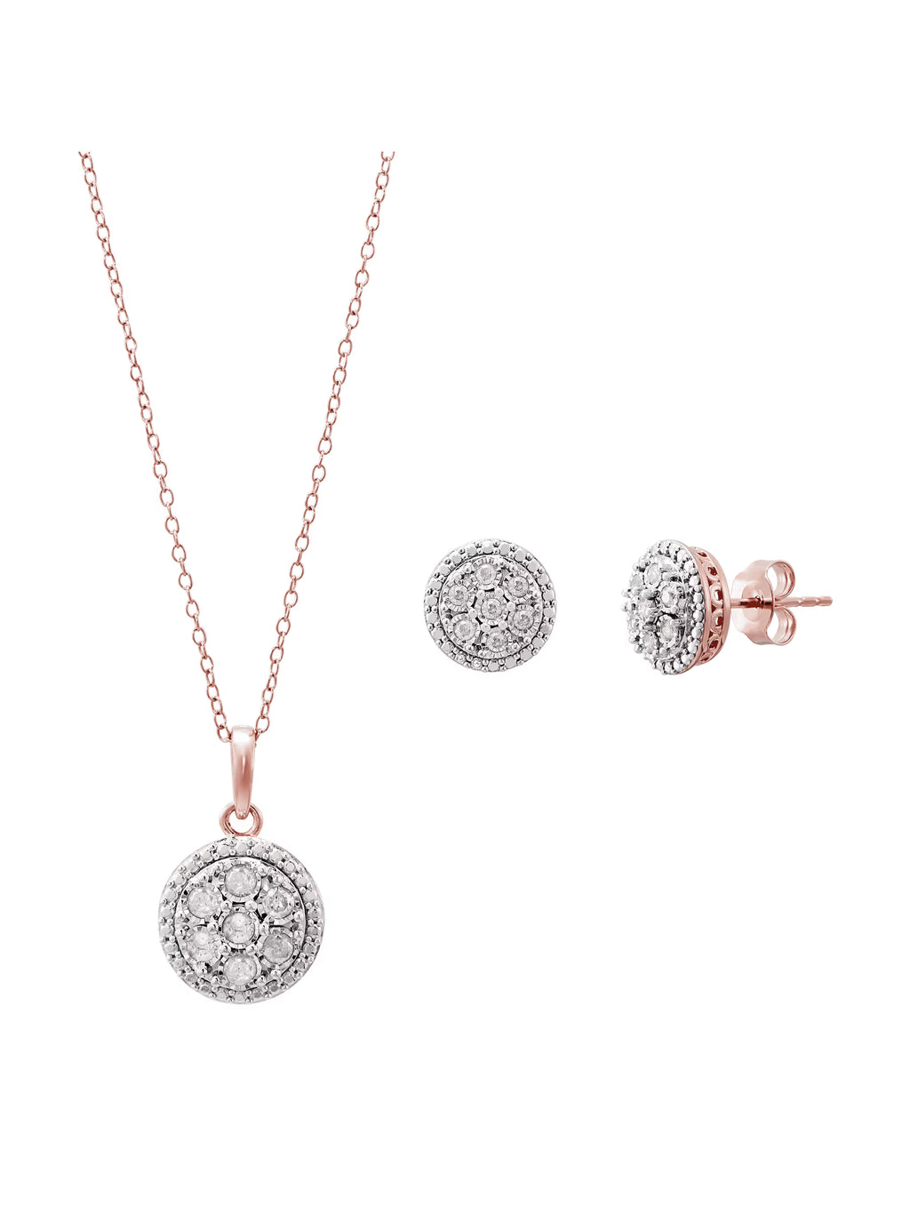 14kt Rose Gold-Plated Sterling Silver Diamond Pendant & Earring Set T181