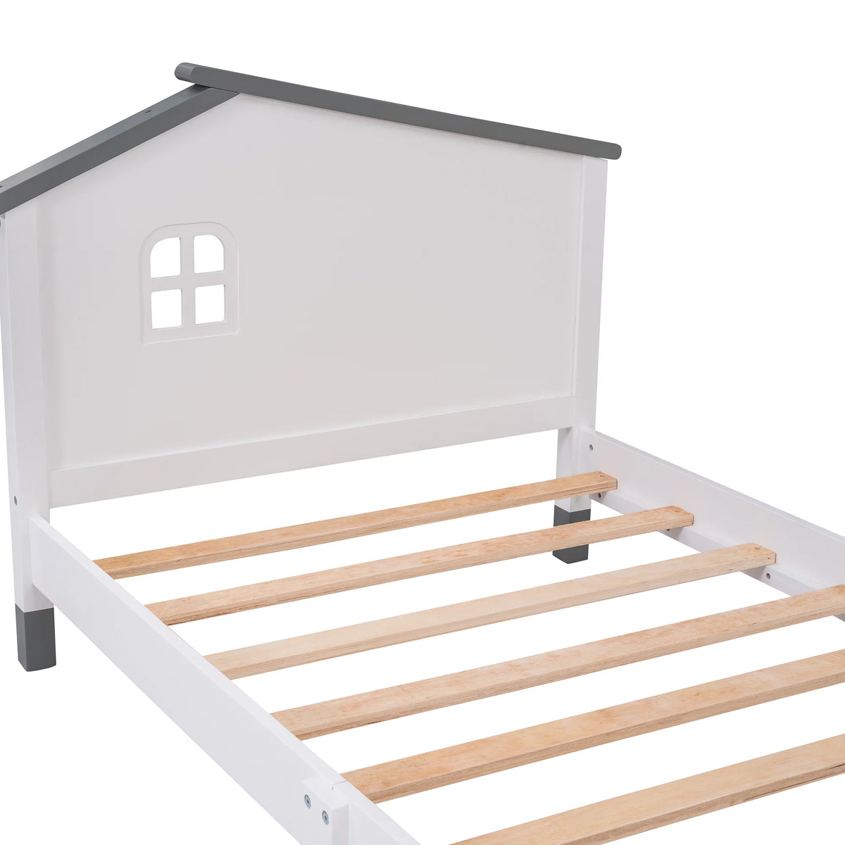 Twin Size Wood Platform Bed with House-Shaped Headboard E181