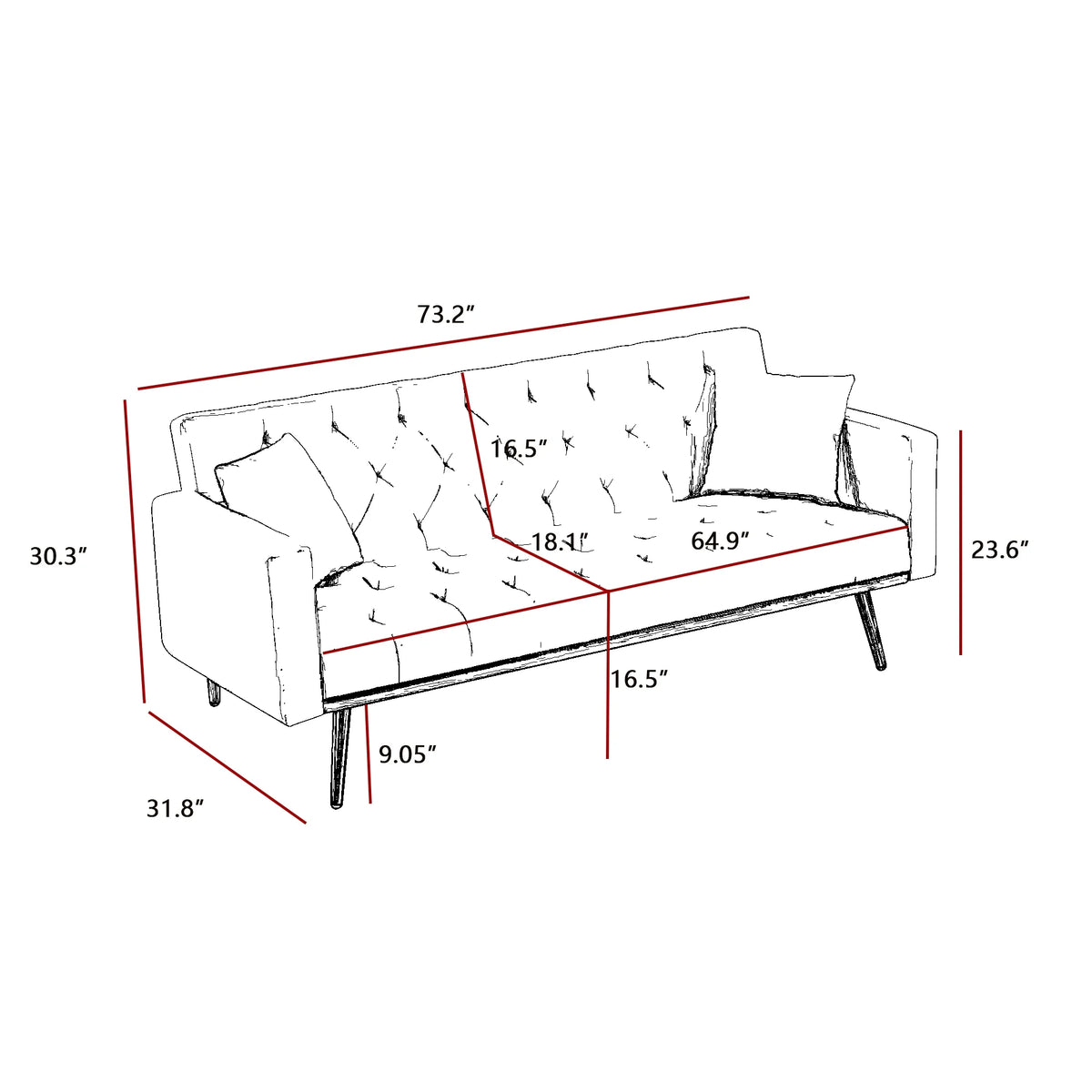 Cream White Convertible Folding Futon Sofa Bed H7294