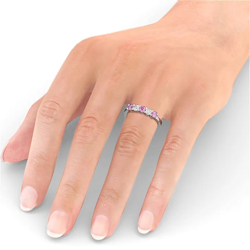 14K White Gold Pink Sapphire Diamond Eternity Band H756