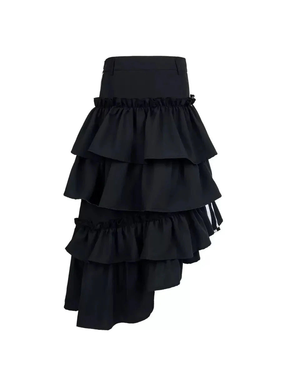 Striped Ruffle Irregular Midi Dress W980527