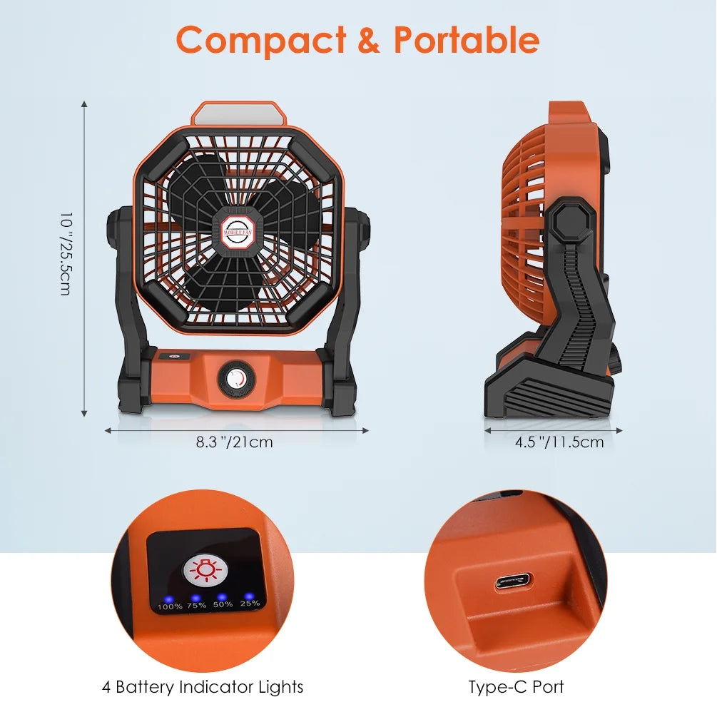 10 inch USB Rechargeable Camping Fan with LED Light G65362
